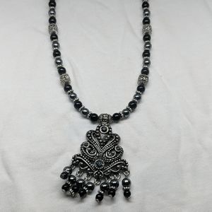 Black & Silver Necklace & Earrings